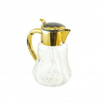 PITCHER-w/Gold Lid-Cut Glass & Etched Floral/Grape Print
