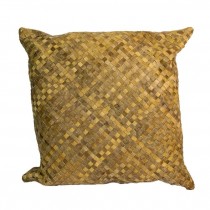 PILLOW-THROW-Brown Leather w/Black Woven Boxes