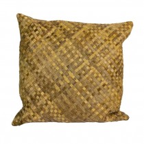 PILLOW-THROW-Brown Leather w/Light Brown Woven Boxes