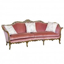 VICTORIAN SOFA-Pink Velvet W/Carved Wood Frame