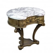 SIDE TABLE-Kidney Shape W/Marble Top & Ornately Carved Wood Base