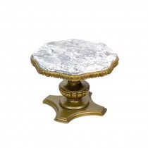 COFFEE TABLE-Clover Shape W/Marble Top & Ornately Carved Wood Base