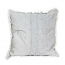 PILLOW-THROW-Distressed Light Blue/White w/Fringe