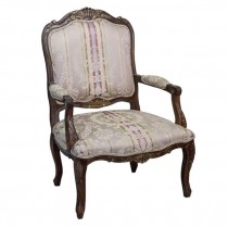 ARM CHAIR-Louis Inspired Carved Wood Frame W/Silk Striped Damask