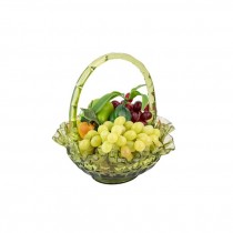DECORATIVE BOWL-Vintage Green Dimpled Glass Basket w/Faux Fruits
