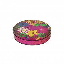 TIN-Vintage Hot Pink W/Flowers & Lid