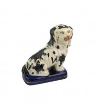 DOG FIGURINE-(LAF)BLACK & White Spaniel on Navy Pillow