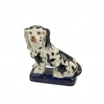 DOG FIGURINE-(RAF)Black & White Spaniel on Navy Pillow