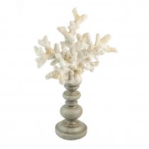 SCULPTURE-White Coral Branches on Silver Turned Base