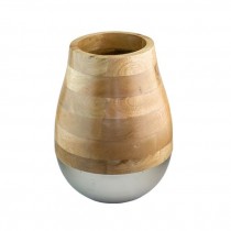 VASE-Decorative Wooden W/Chrome Bottom