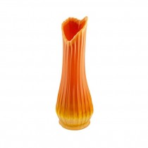 VASE-Orange Glass Ribbed w/Asymmetrical Top