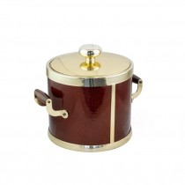 ICE BUCKET-w/Lid-Burgundy/Gold w/Gold Tongs