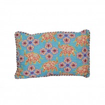 PILLOW-Throw-Turquoise W/Gold & Red Elephants