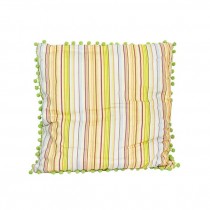 PILLOW-Throw/Striped W/Green Pom-Pom Edge