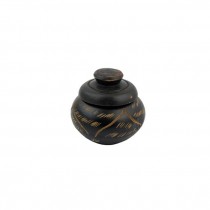 JAR-Dark Brown Carved Wood W/Lid