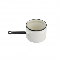 SAUCEPAN-Vintage White Enamel w/Black Handle