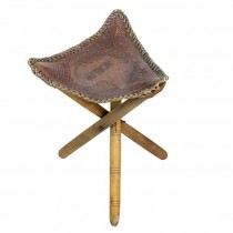 STOOL-African Brown Leather Seat w/Wooden Tripod Legs -Africa Centered