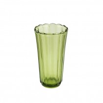 VASE-Green Vertical Ribbed w/Scalloped Top