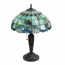TABLE LAMP-Stain Glass Shade (Blue & Green)W/Bronze Base
