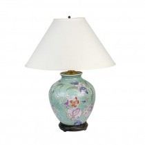 TABLE LAMP-Pale Blue Asian Lamp W/Floral Vine Design