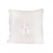 THROW PILLOW- White W/Pink Flowers & Polka Dot Bow