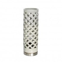 TABLE LAMP-Beige Ceramic Lattice Cylnder