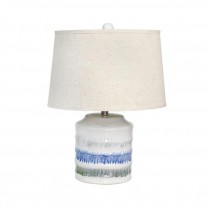 TABLE LAMP-Cream Ceramic W/Blue & GreyWave Stipes