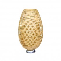 TABLE LAMP-Natural Rattan Cylinder W/Silver Base