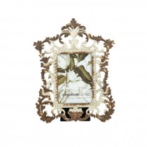 PICTURE FRAME-White Distressed Metal Ornate Scroll
