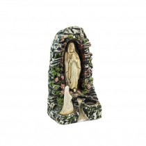 RELIGIOUS STATUE-Our Lady Lourdes in Grotto w/Saint Bernadette & Side Candle Holder
