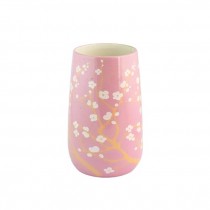 VASE-Pink w/White Flowers & Yellow Branches