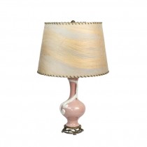 TABLE LAMP-Vintage Pink w/Embossed White Feather & Brass Base