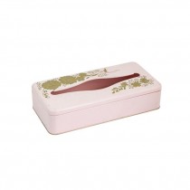 TISSUE BOX-Vintage Pink Tin W/Gold Floral Decor