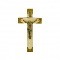 CRUCIFIX-Brass Jesus on Faux Metal/Wood Base