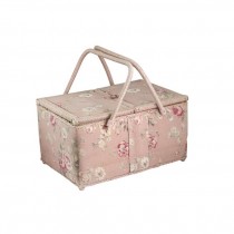 SEWING BASKET-Vintage Pink Floral Fabric w/(2)Handles