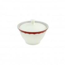 SUGAR BOWL-Vintage Corningware White Milk Glass w/Red Scallops