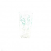 GLASS CUP-Blue & White Leaves w/Clear Cherries Inside