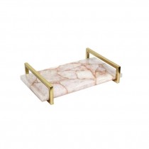 TRAY-Decorative-Pink Marble w/Brass Handles