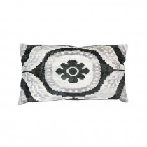 THROW PILLOW-Rectangular Light Blue/Navy Blue w/Flower in Center