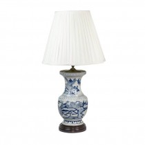 TABLE LAMP-Blue/White Oriental Landscape w/Brown Base