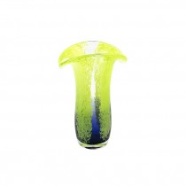 VASE-Green Translucent W/Yellow Lily Shaped