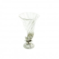 VASE-Swirled Clear Glass Trumpet W/Silver Plated Leaf Base
