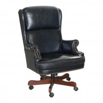 OFFICE CHAIR-Vintage Executive Navy Leather W/Nailheads