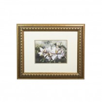 FLORAL PRINT-(2) Gardenias in Gold Frame W/Creme  Mat