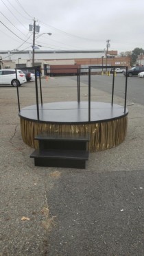 Dance Platform-Black W/Rails, Stairs, & Gold Lame Skirt