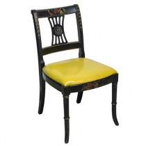 SIDE CHAIR-Dining-Black Frame-w/Yellow Seat-Asian Art on Frame