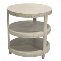 END TABLE-3-Tier Pickled Finish W/Nail Head Detail