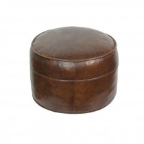 ROUND BROWN LEATHER OTTOMAN