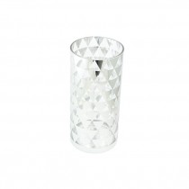 VASE-Cylidner Glass & Silver Geometric Pattern