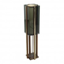 VINTAGE FLOOR LAMP-Wood Pillar W/Gold Accents & Smoke Acrylic Shades